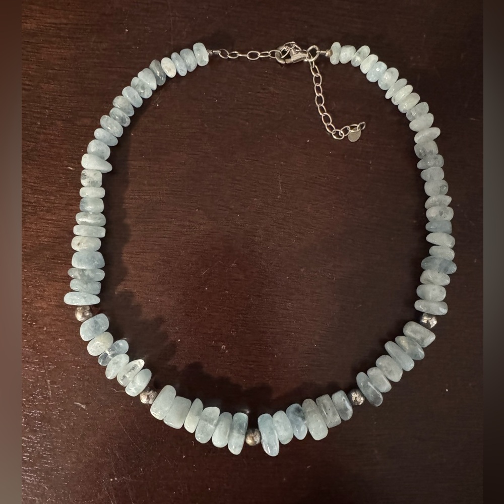 Natural Aquamarine Gemstone and Sterling Silver 925 Necklace